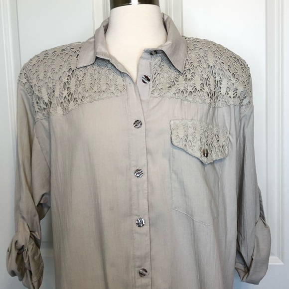 Vintage Tapestry Top Large XL Crochet Beige USA Womens Country Boho 1980 Shirt - Picture 1 of 8